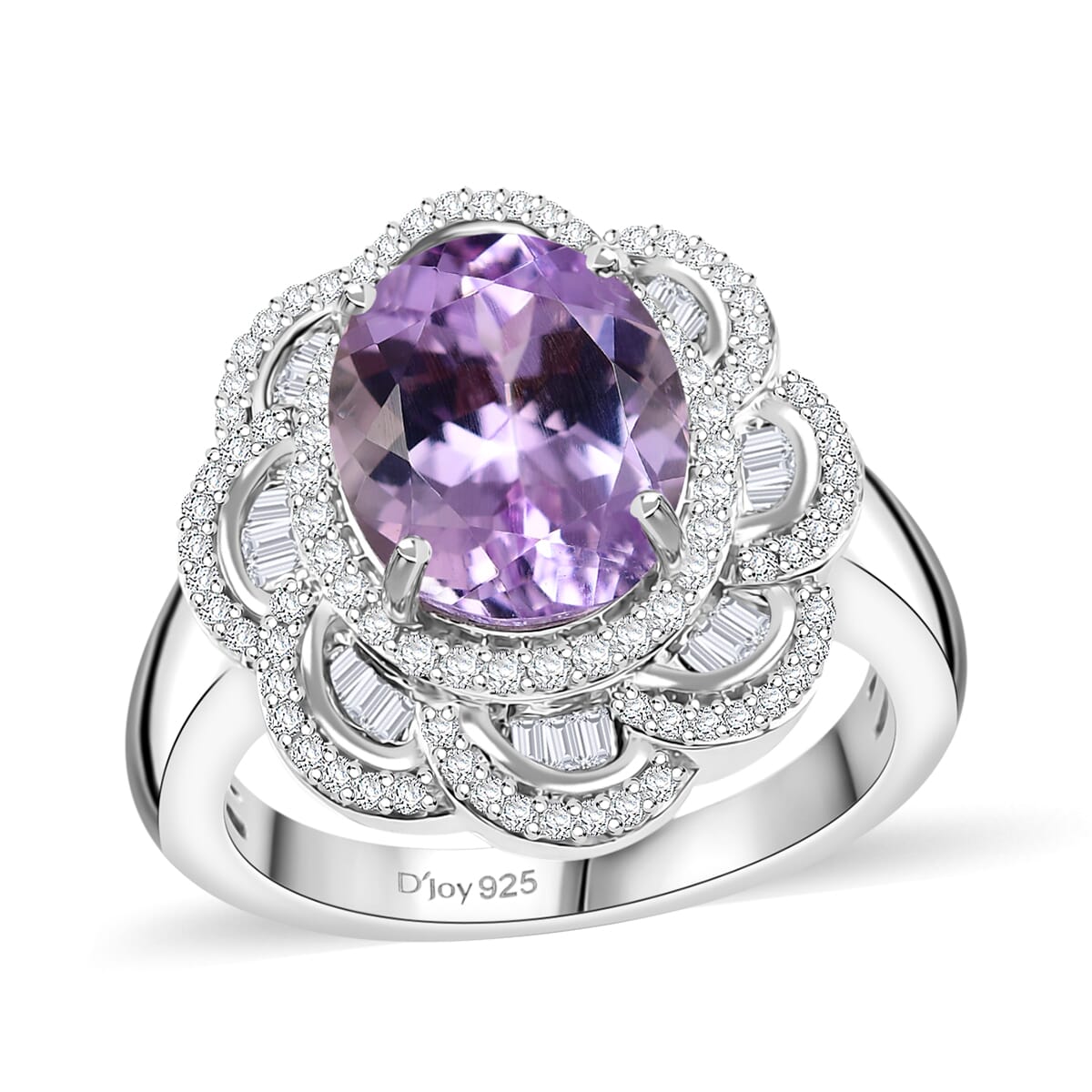 Premium Martha Rocha Kunzite and Diamond 5.25 ctw Victorian Bloom Ring in Rhodium Over Sterling Silver (Size 8.0) image number 0