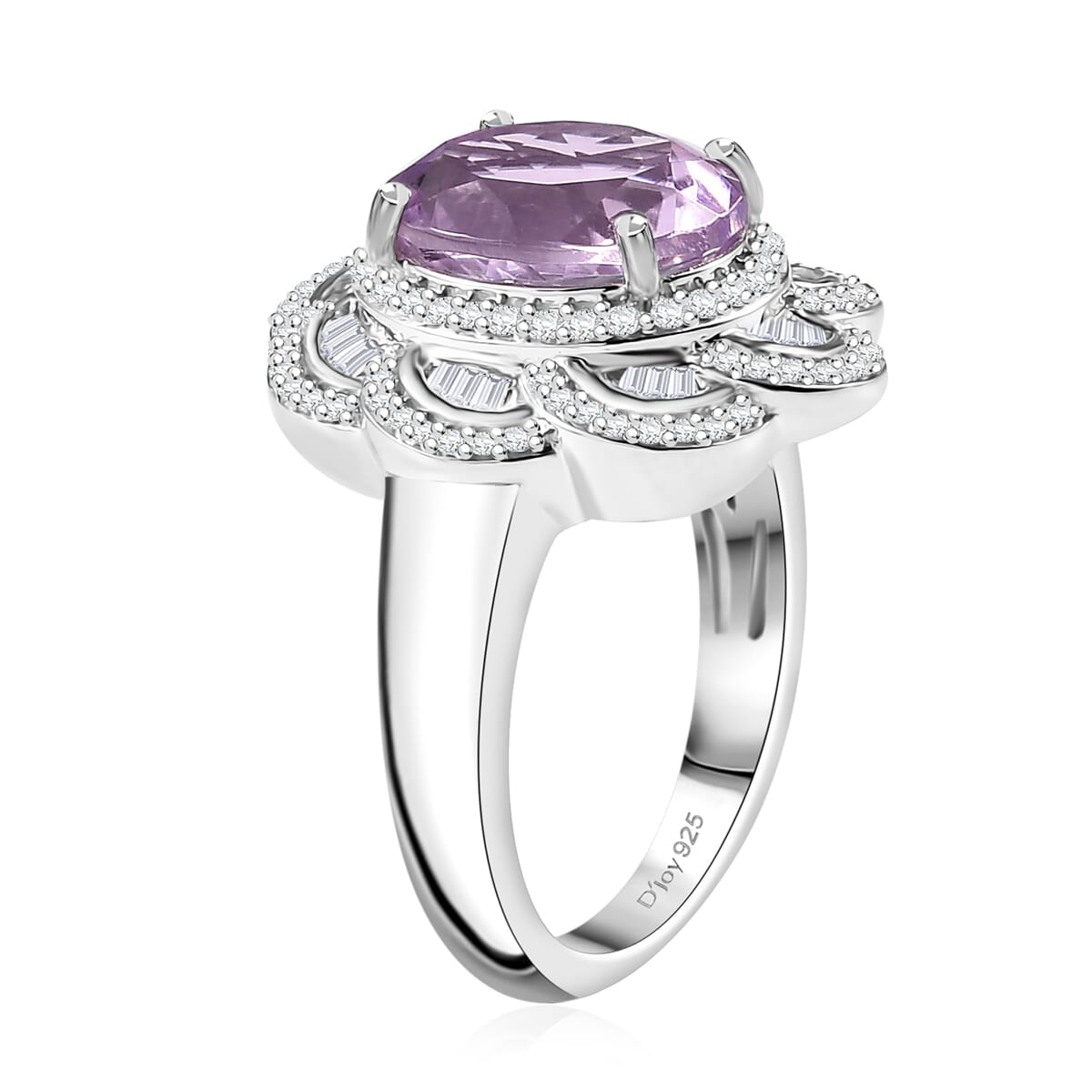 Premium Martha Rocha Kunzite and Diamond 5.25 ctw Victorian Bloom Ring in Rhodium Over Sterling Silver (Size 8.0) image number 3