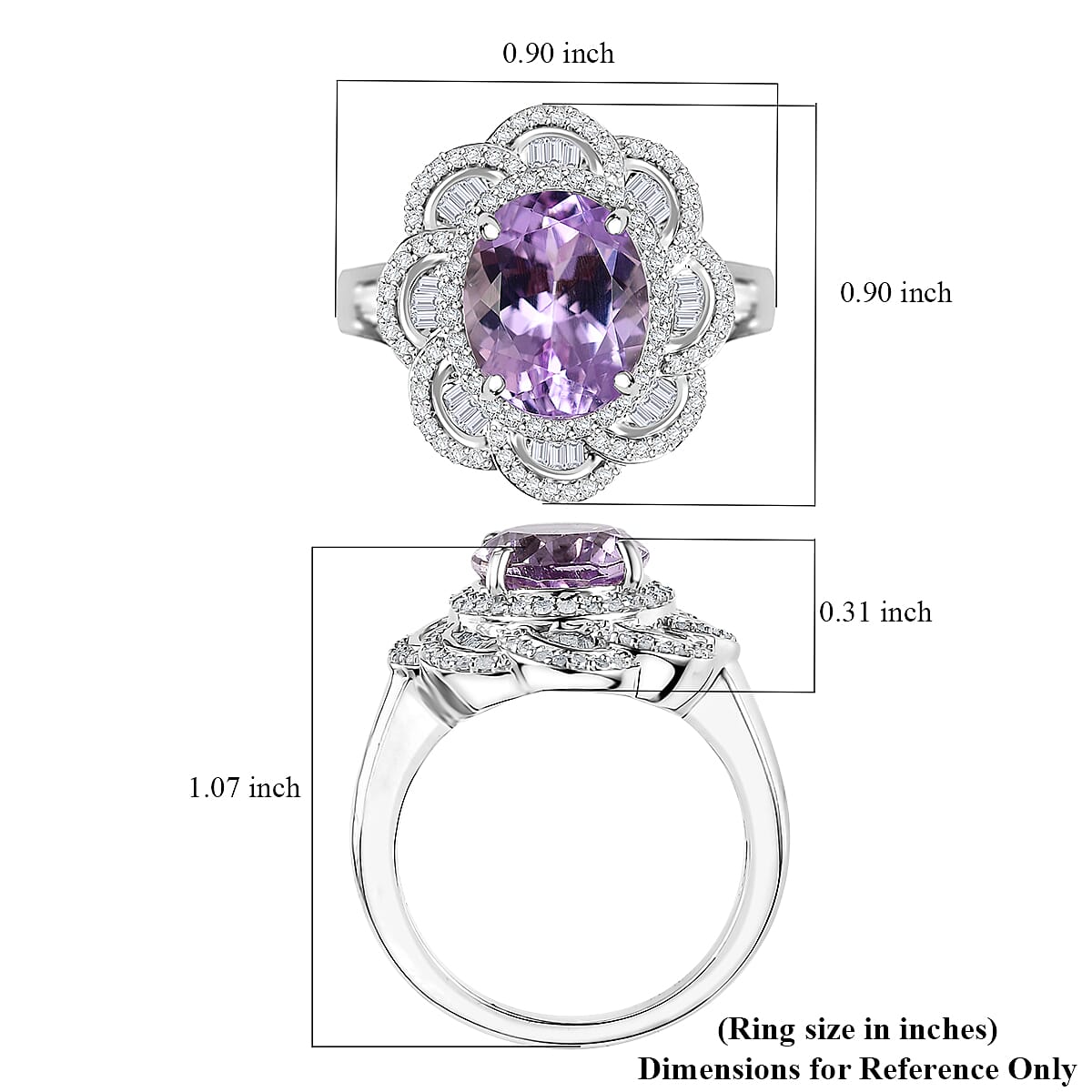 D'Joy Premium Martha Rocha Kunzite and Diamond 5.25 ctw Victorian Bloom Ring in Rhodium Over Sterling Silver (Size 8.0)