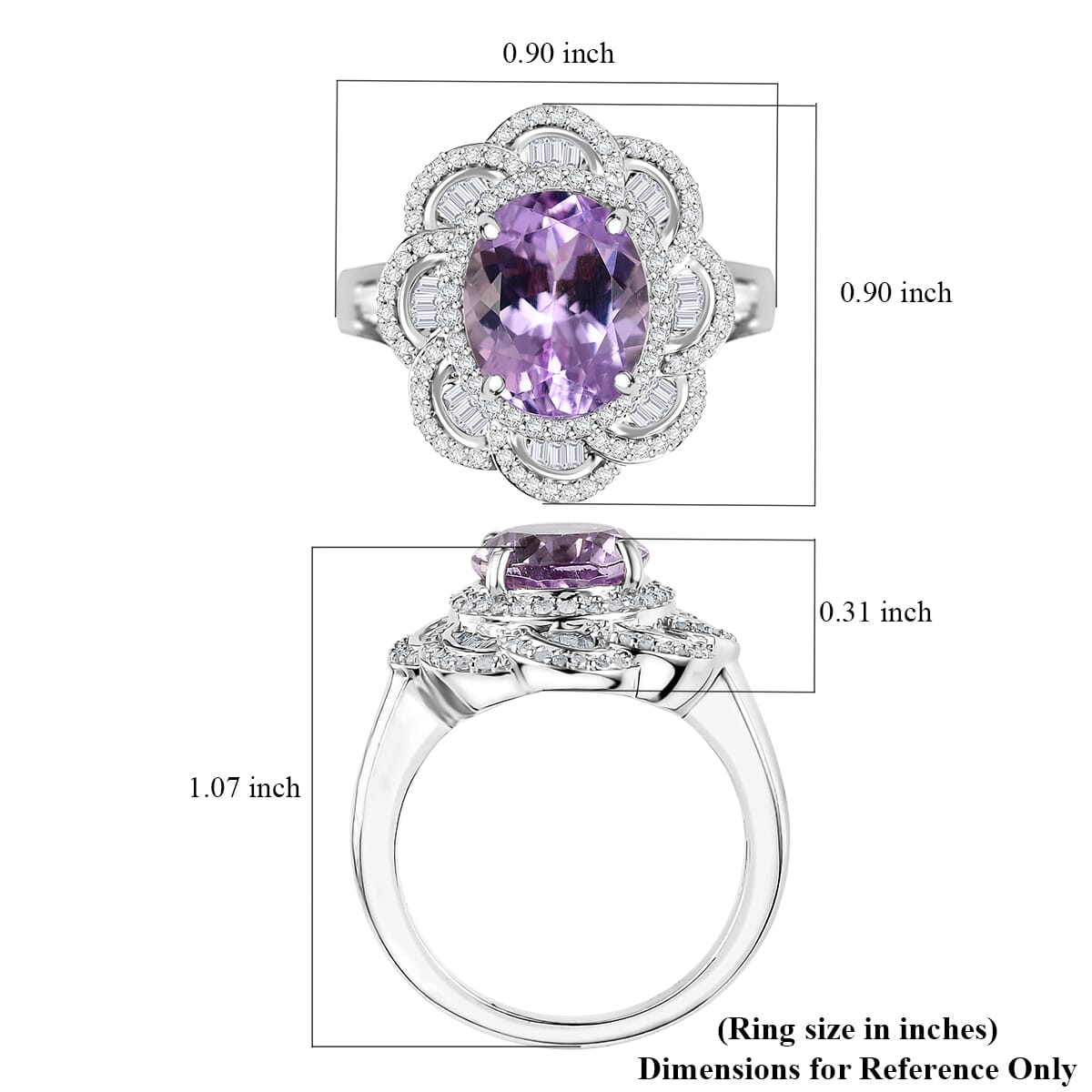 Premium Martha Rocha Kunzite and Diamond 5.25 ctw Victorian Bloom Ring in Rhodium Over Sterling Silver (Size 8.0) image number 5