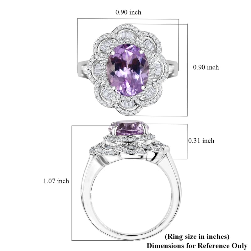 D'Joy Premium Martha Rocha Kunzite and Diamond 5.25 ctw Victorian Bloom Ring in Rhodium Over Sterling Silver (Size 8.0)