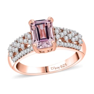 D'Joy Premium Martha Rocha Kunzite and Moissanite 2.60 ctw Art Deco Ring in 18K Vermeil Rose Gold Over Sterling Silver (Size 7.0)