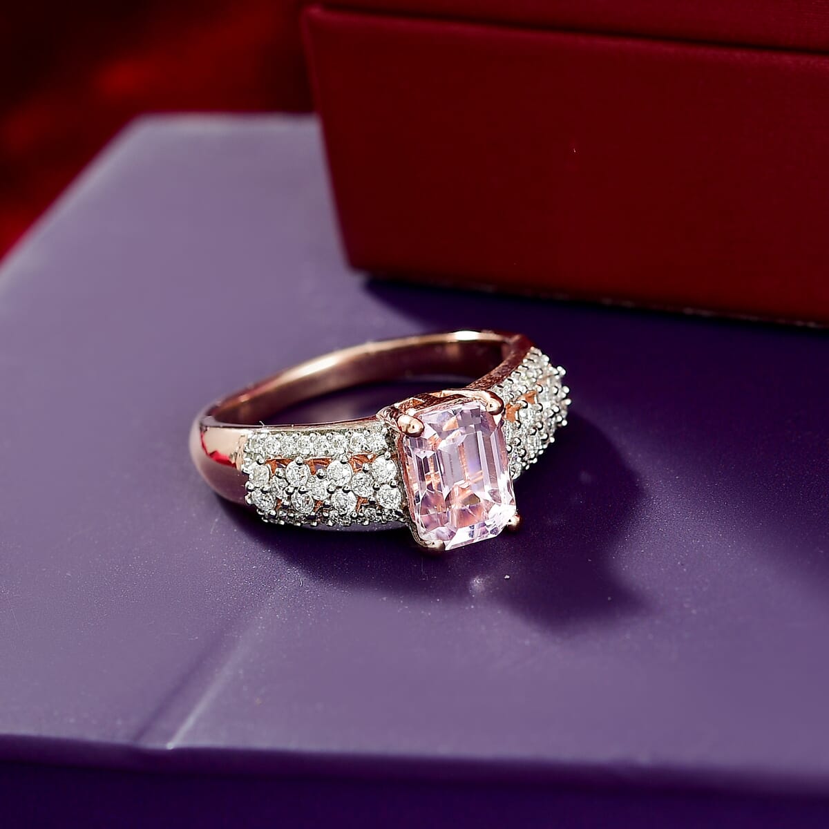 Premium Martha Rocha Kunzite and Moissanite 2.60 ctw Art Deco Ring in 18K Vermeil Rose Gold Over Sterling Silver (Size 7.0) image number 1