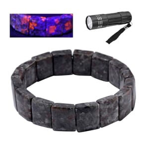 Natural Yooperlite 230.00 ctw Block Stretch Bracelet with Free UV Flash Light