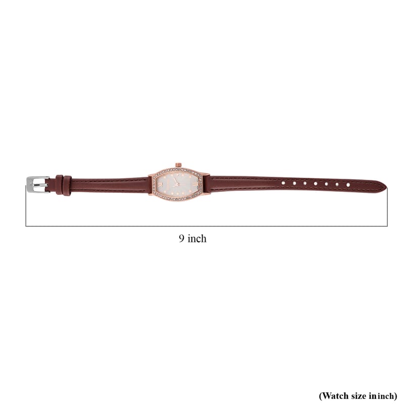 Strada Austrian Crystal Japanese Movement Watch with Dark Brown Faux Leather Strap