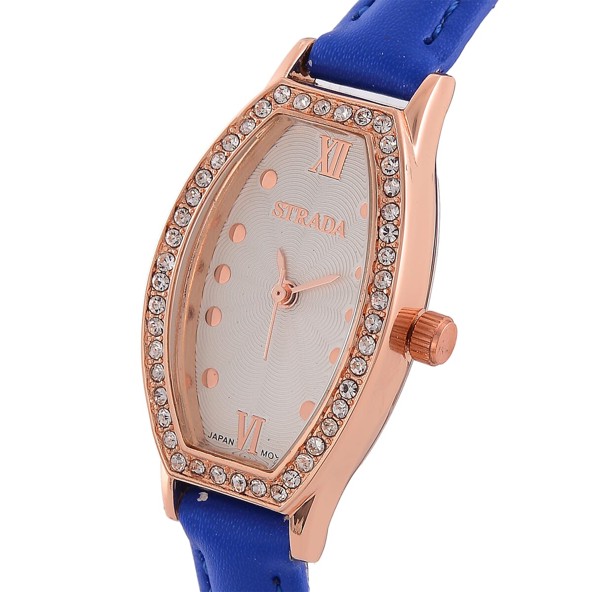Strada Austrian Crystal Japanese Movement Watch with Dark Blue Faux Leather Strap image number 2