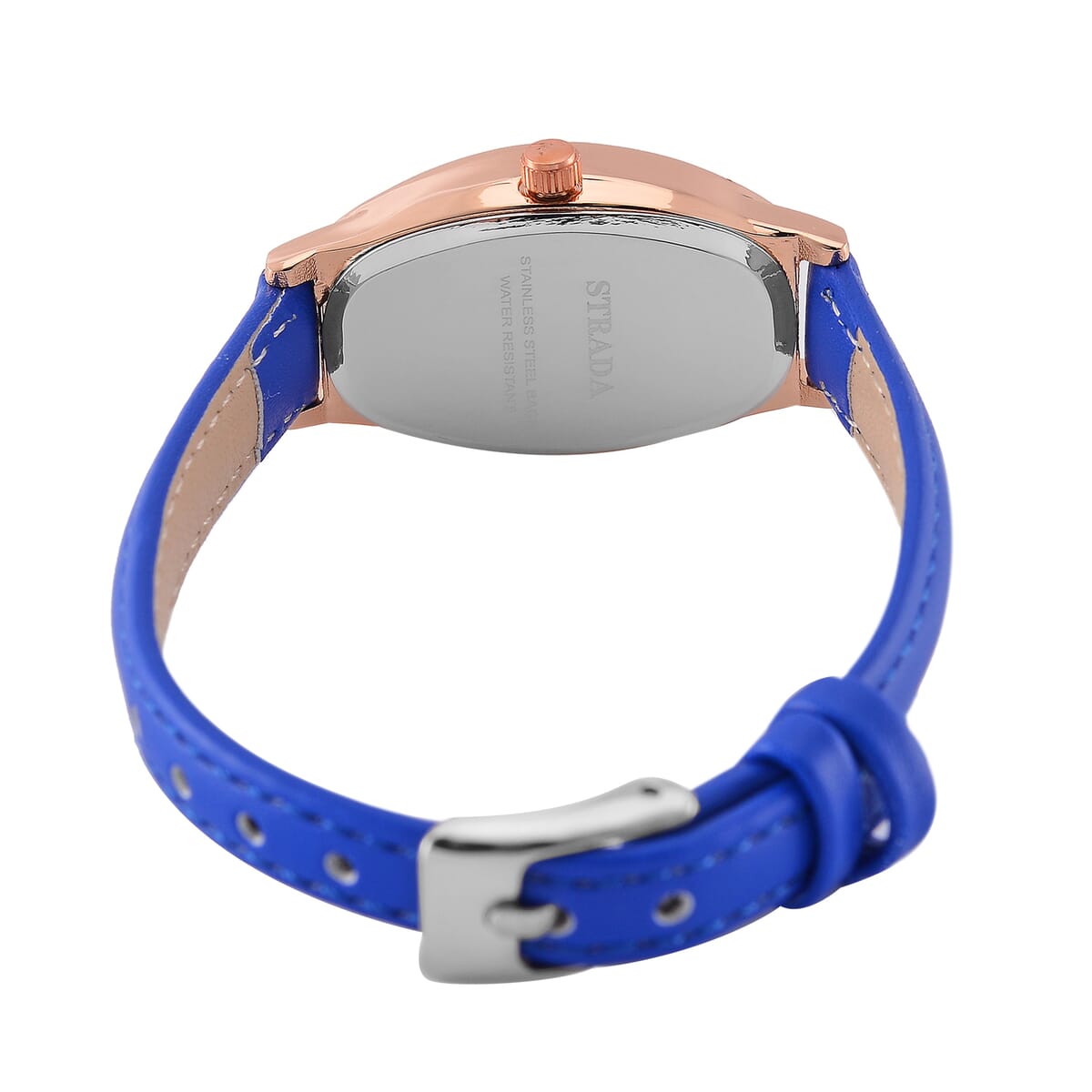 Strada Austrian Crystal Japanese Movement Watch with Dark Blue Faux Leather Strap image number 5
