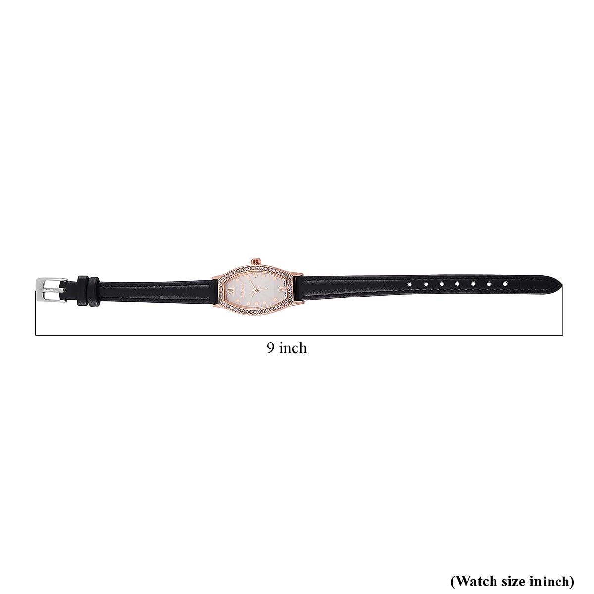 Strada Austrian Crystal Japanese Movement Watch with Black Faux Leather Strap image number 6