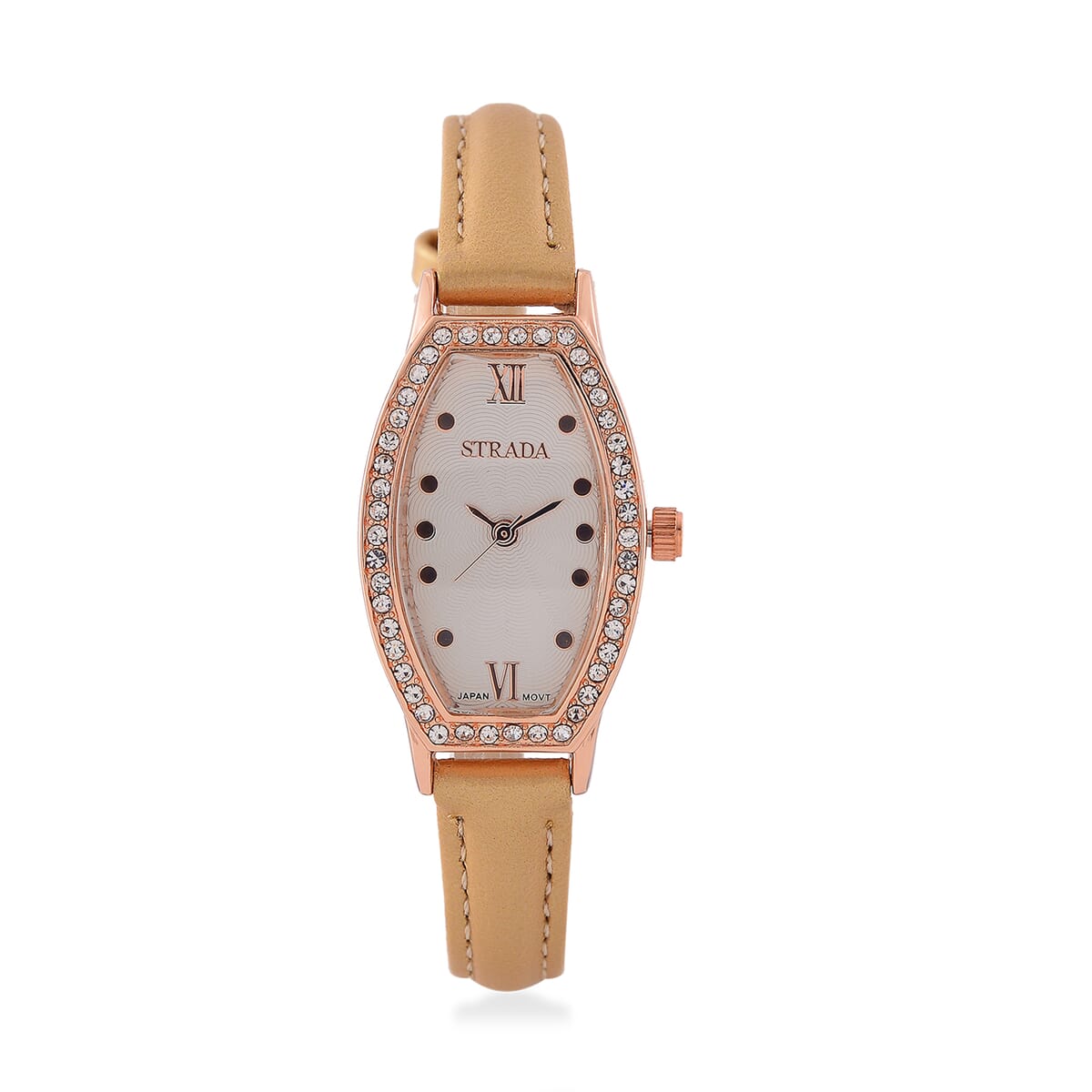 Strada Austrian Crystal Japanese Movement Watch with Dark Gold Faux Leather Strap image number 0