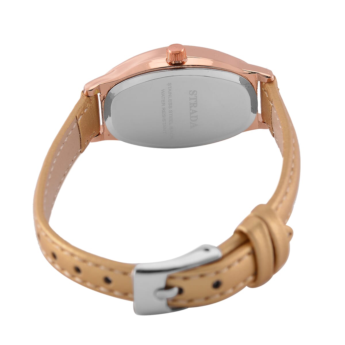 Strada Austrian Crystal Japanese Movement Watch with Dark Gold Faux Leather Strap image number 5