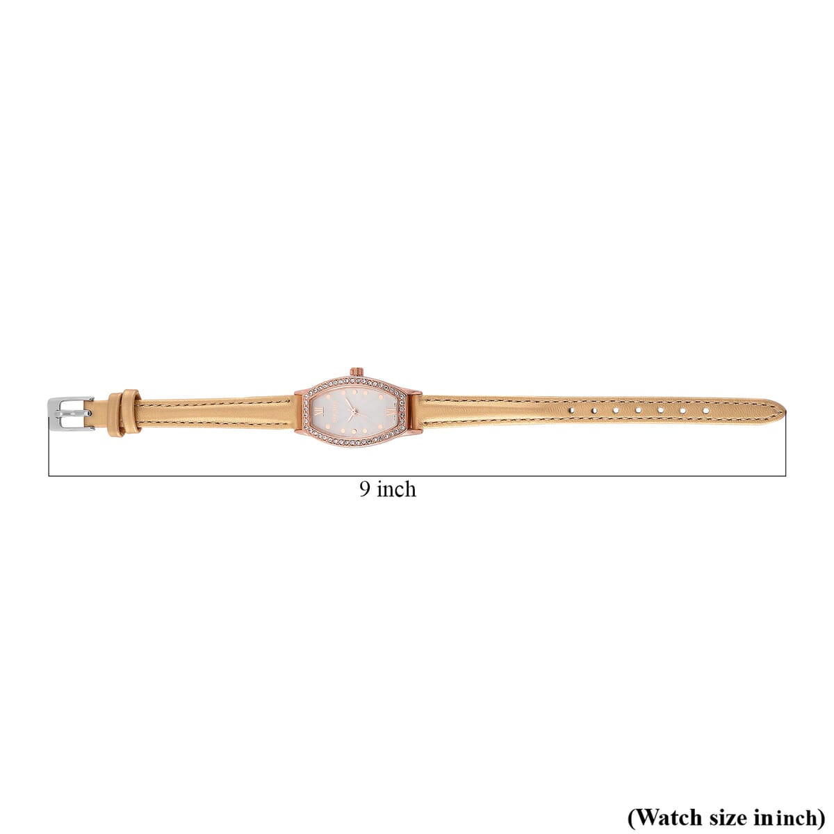 Strada Austrian Crystal Japanese Movement Watch with Dark Gold Faux Leather Strap image number 6