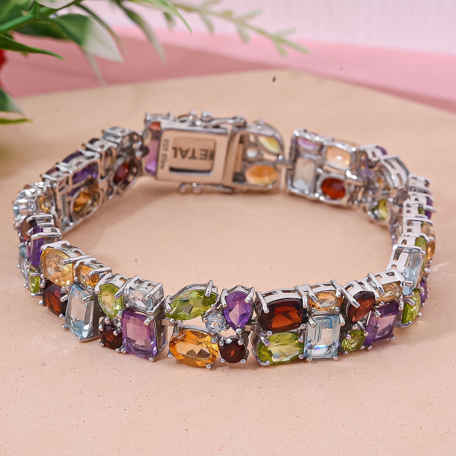 Multi Gemstone 32.50 ctw Bracelet in Rhodium Over Sterling Silver (6.50 In)