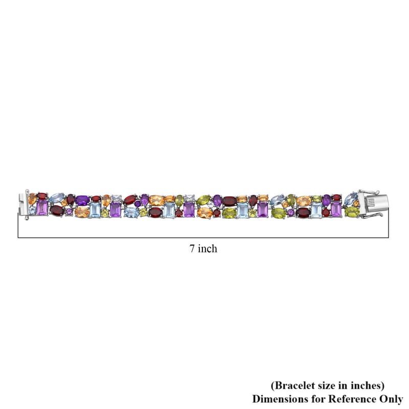 Multi Gemstone 32.50 ctw Bracelet in Rhodium Over Sterling Silver (6.50 In)