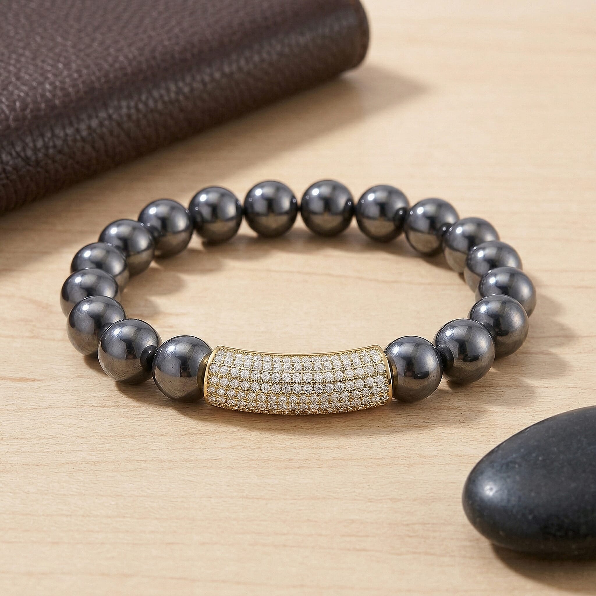 Terahertz and Austrian Crystal 126.00 ctw Beaded Bracelet (Adjustable) in 18K YG Plated