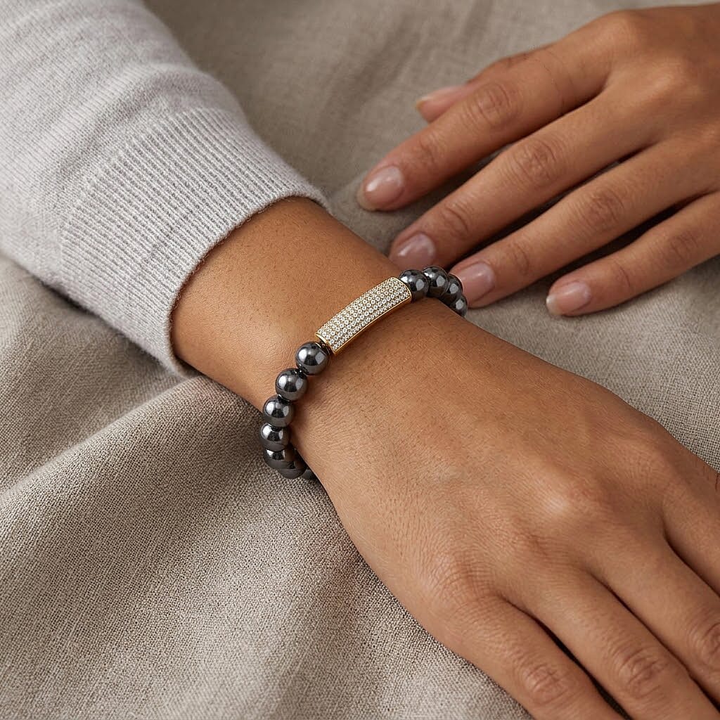 Terahertz and Austrian Crystal 126.00 ctw Beaded Bracelet (Adjustable) in 18K YG Plated