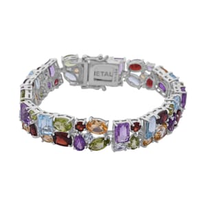 Multi Gemstone 38.25 ctw Bracelet in Rhodium Over Sterling Silver (7.25 In)