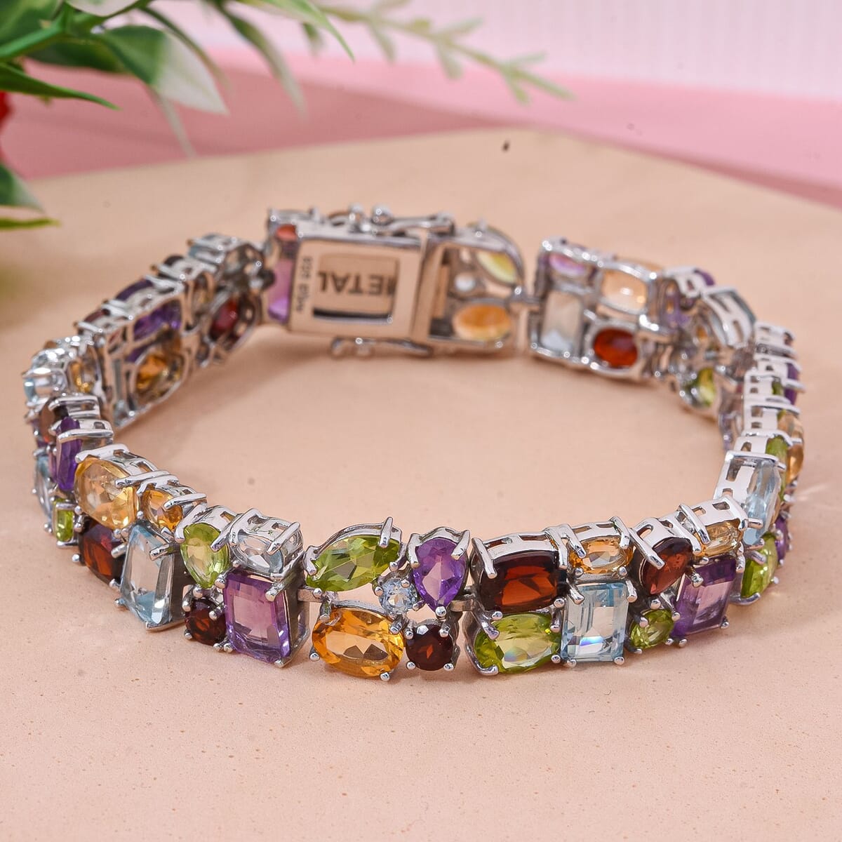 Multi Gemstone 40.00 ctw Bracelet in Rhodium Over Sterling Silver (8.00 In) image number 1