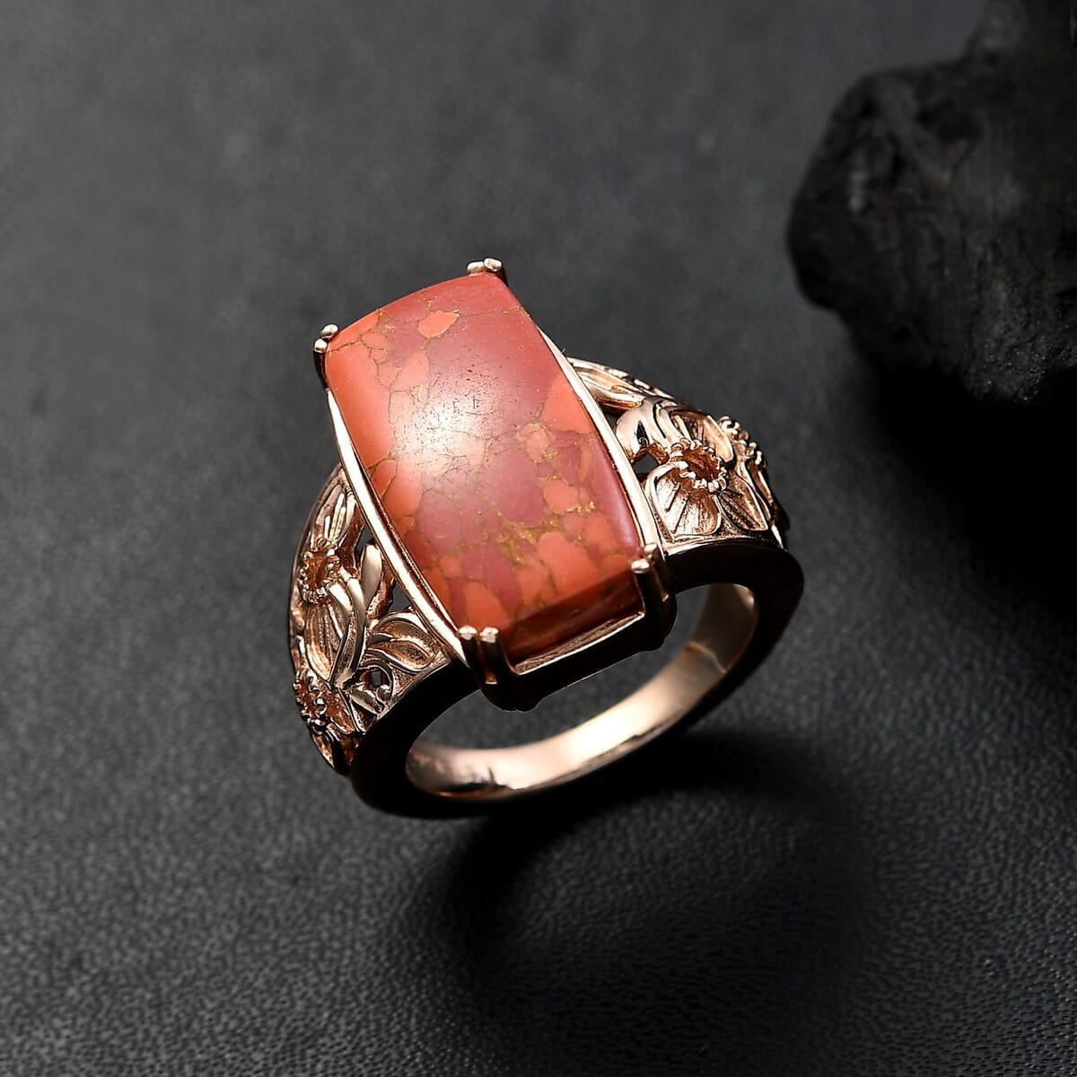 Karis Mojave Orange Turquoise 11.00 ctw Solitaire Ring in 18K RG Plated (Size 6.0) image number 1