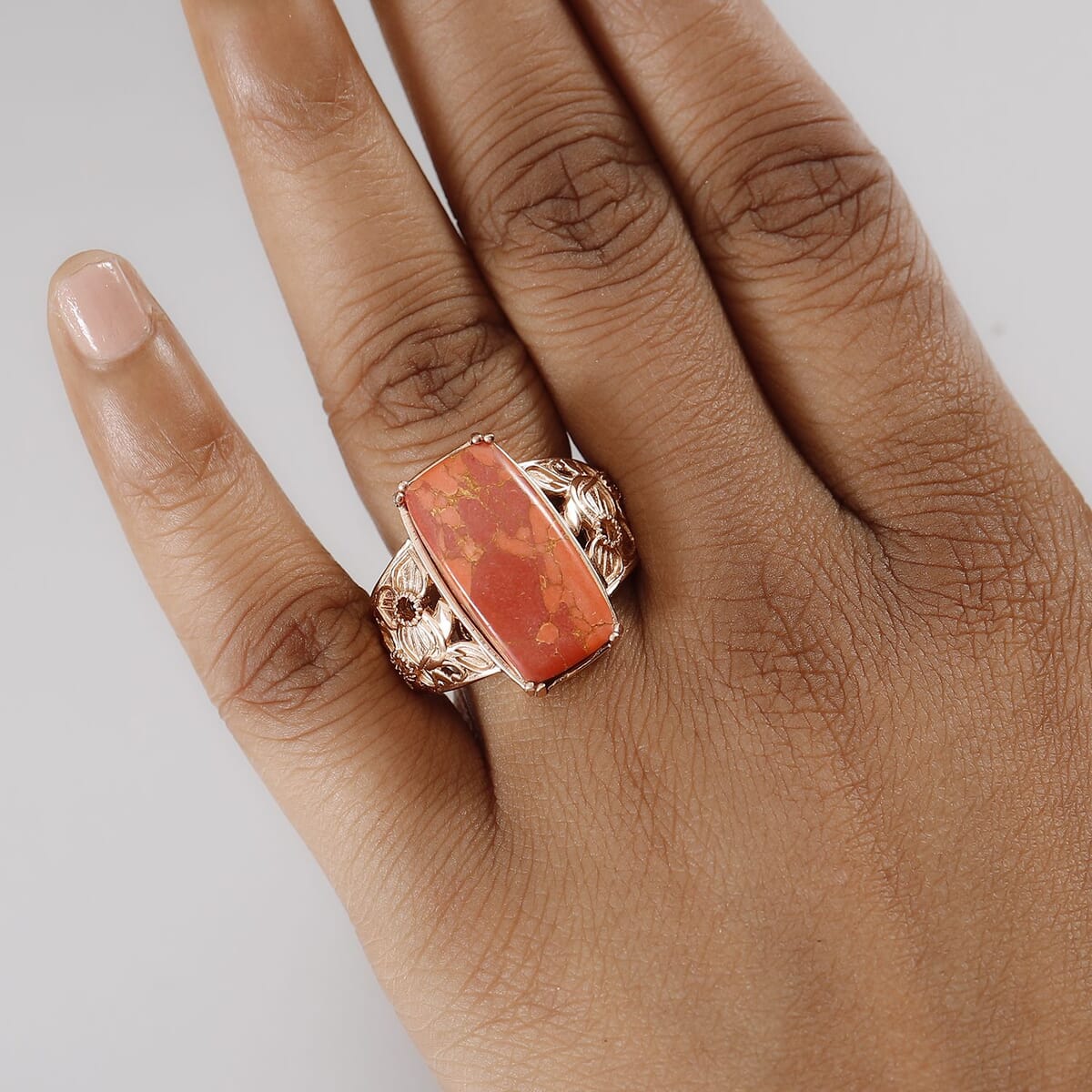 Karis Mojave Orange Turquoise 11.00 ctw Solitaire Ring in 18K RG Plated (Size 6.0) image number 2