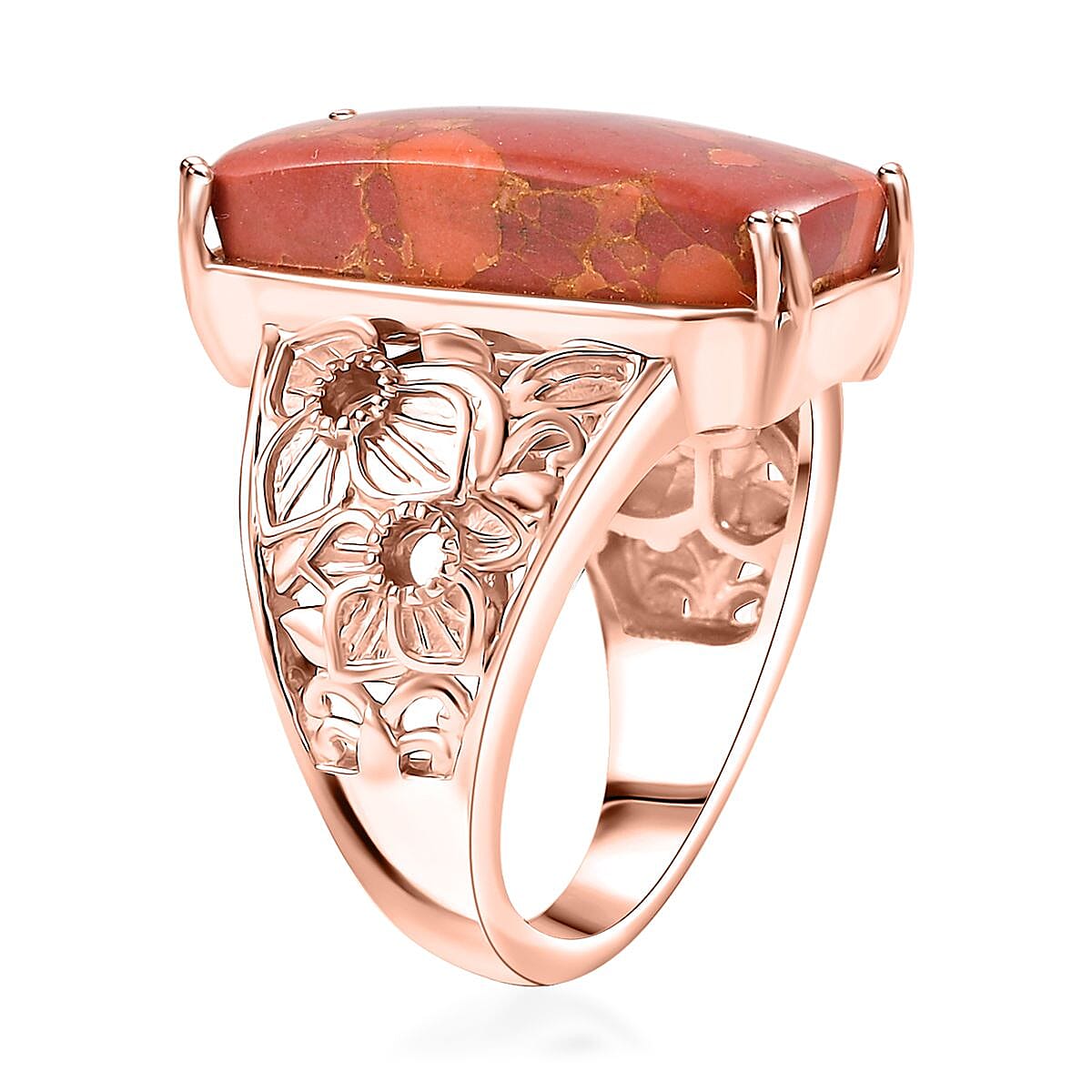 Karis Mojave Orange Turquoise 11.00 ctw Solitaire Ring in 18K RG Plated (Size 7.0) image number 3