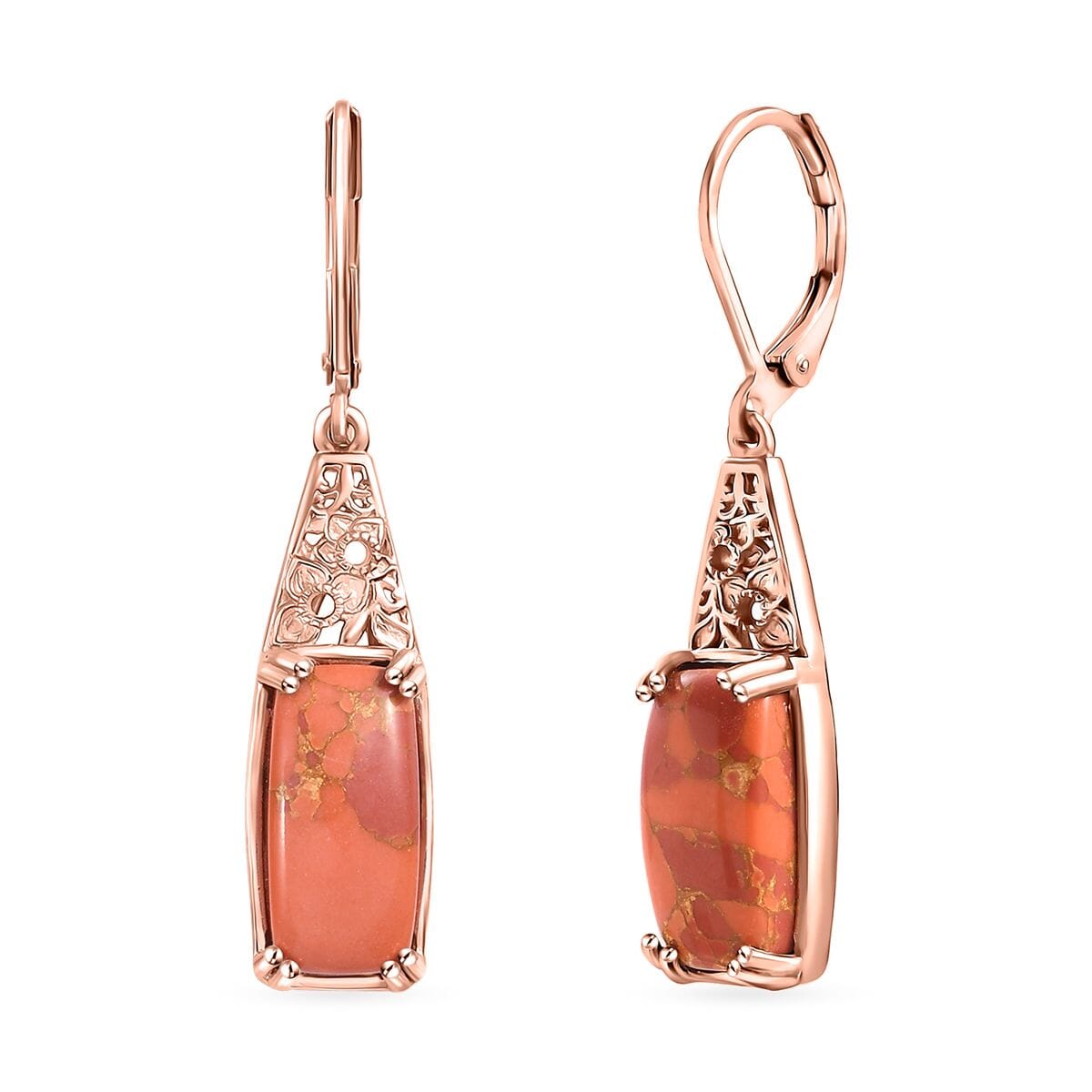 Karis Mojave Orange Turquoise 8.80 ctw Lever Back Earrings in 18K RG Plated image number 0
