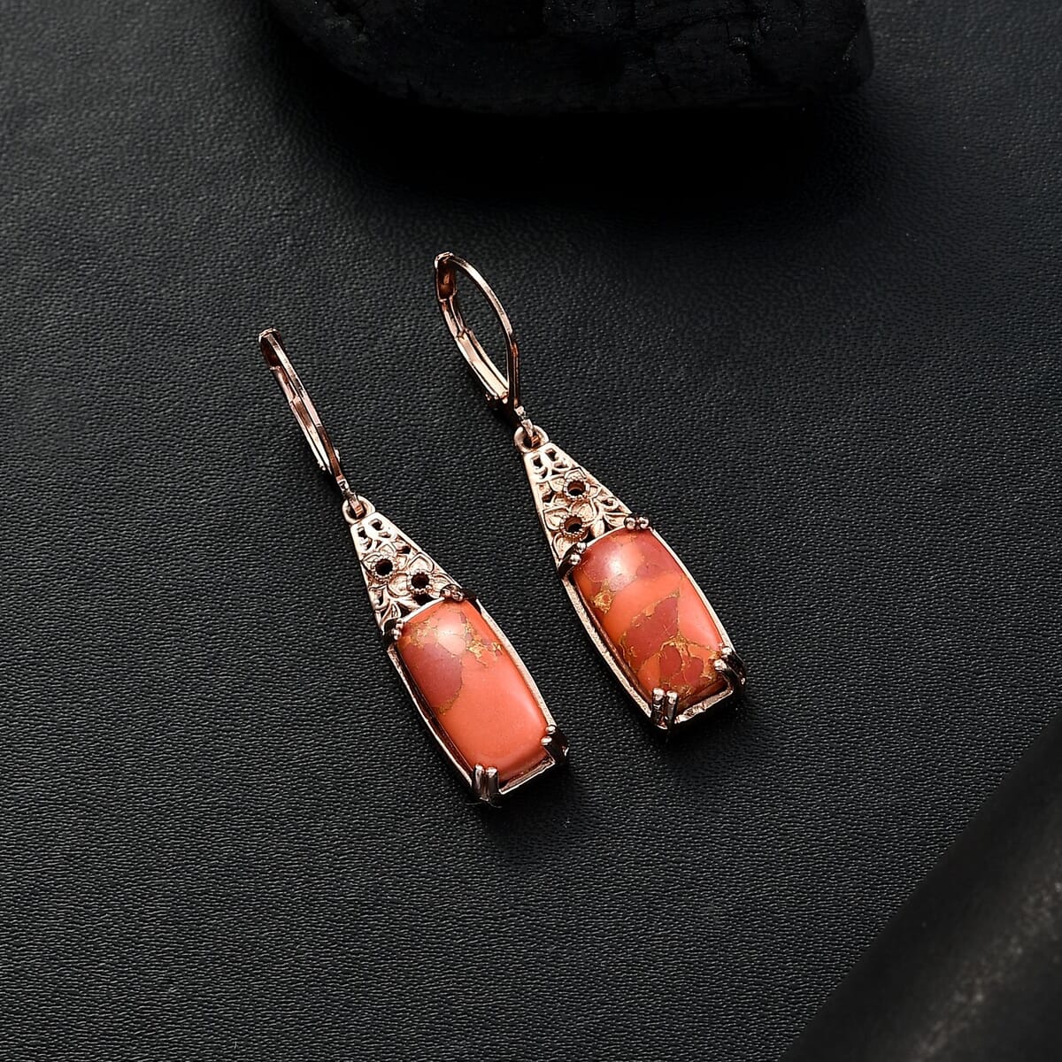 Karis Mojave Orange Turquoise 8.80 ctw Lever Back Earrings in 18K RG Plated image number 1