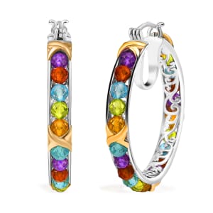 Karis African Amethyst and Multi Gemstones 9.90 ctw Beaded Earrings in 18K YG Plated and Platinum Bond 
