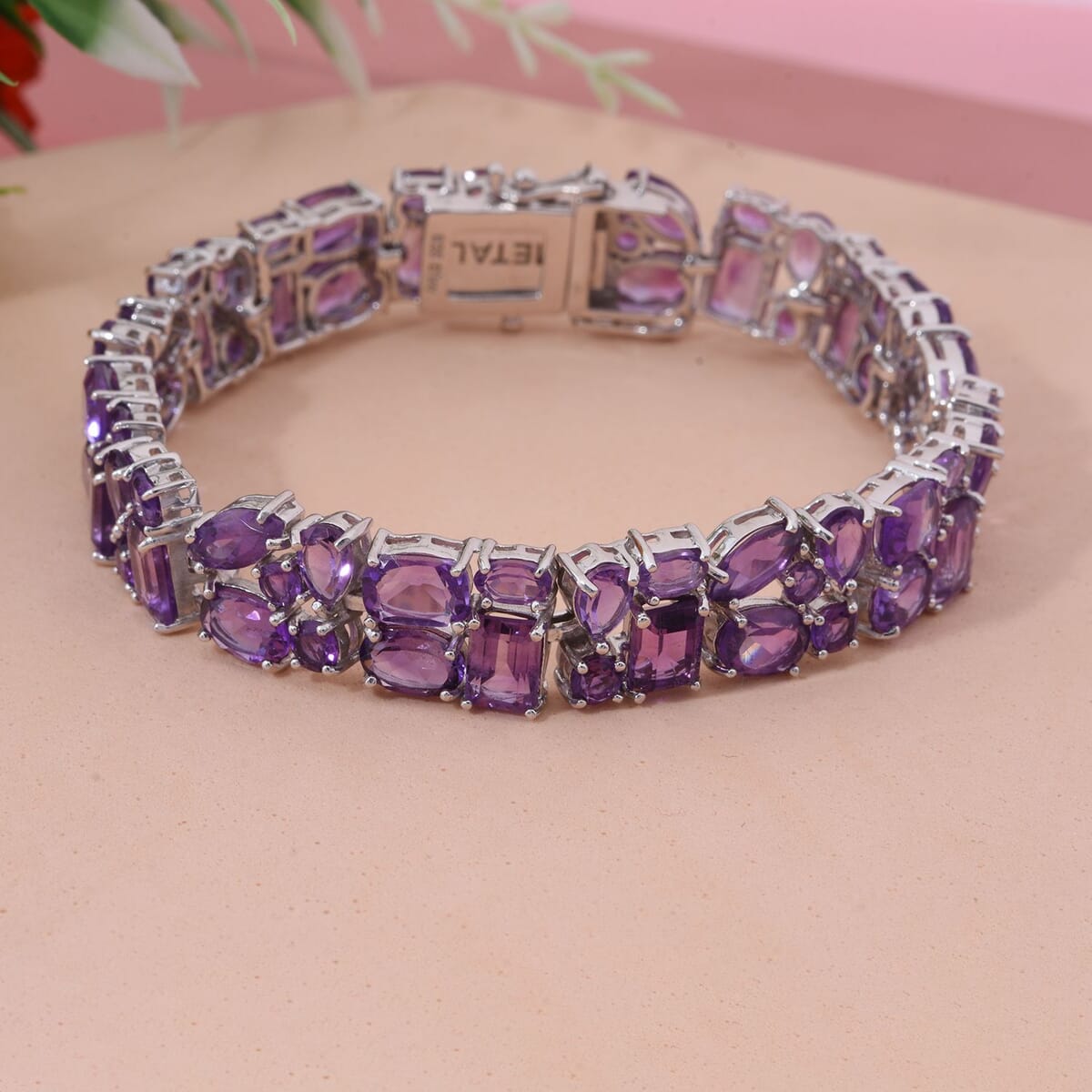 African Amethyst 33.90 ctw Bracelet in Rhodium Over Sterling Silver (7.25 In) image number 1