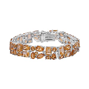 Brazilian Citrine 31.60 ctw Bracelet in Rhodium Over Sterling Silver (7.25 In)