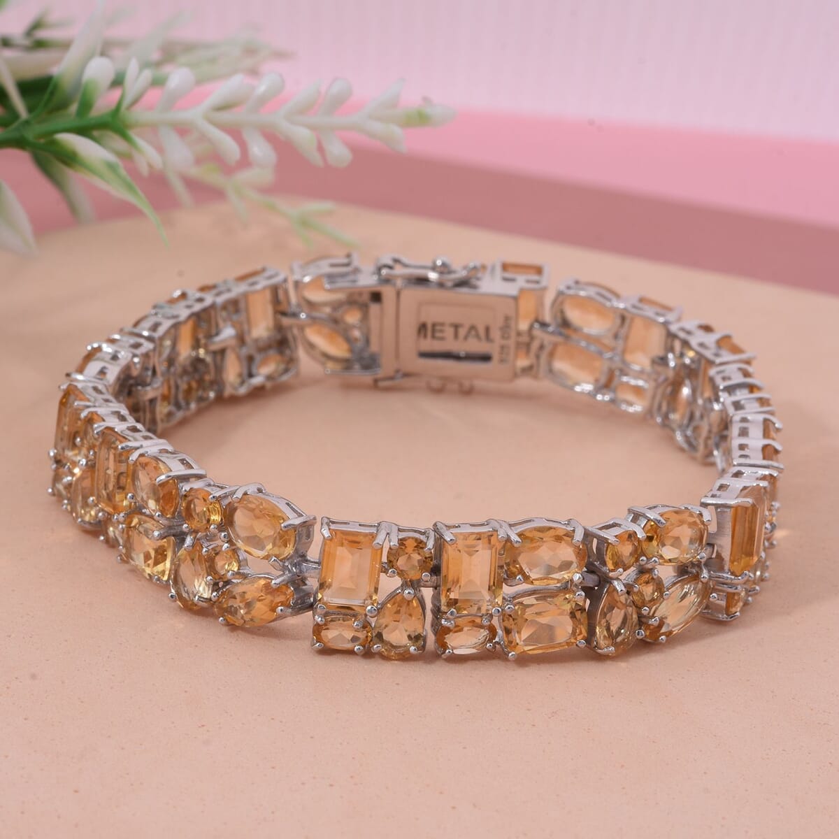 Brazilian Citrine 31.60 ctw Bracelet in Rhodium Over Sterling Silver (7.25 In) image number 1