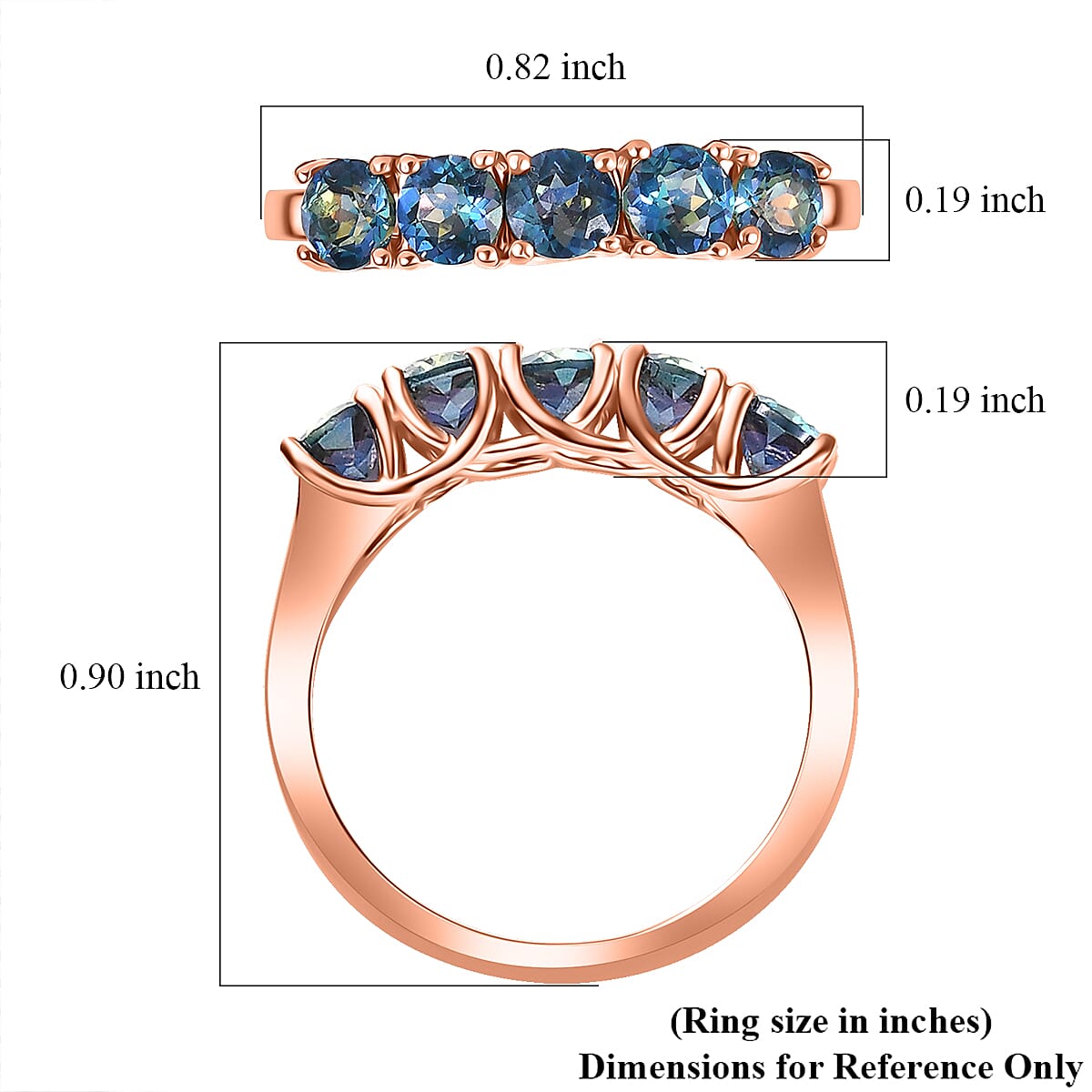 D'Joy Savage Fire Mystic Topaz 1.60 ctw 5 Stone Ring in 18K Vermeil Rose Gold Over Sterling Silver (Size 10.0) image number 5