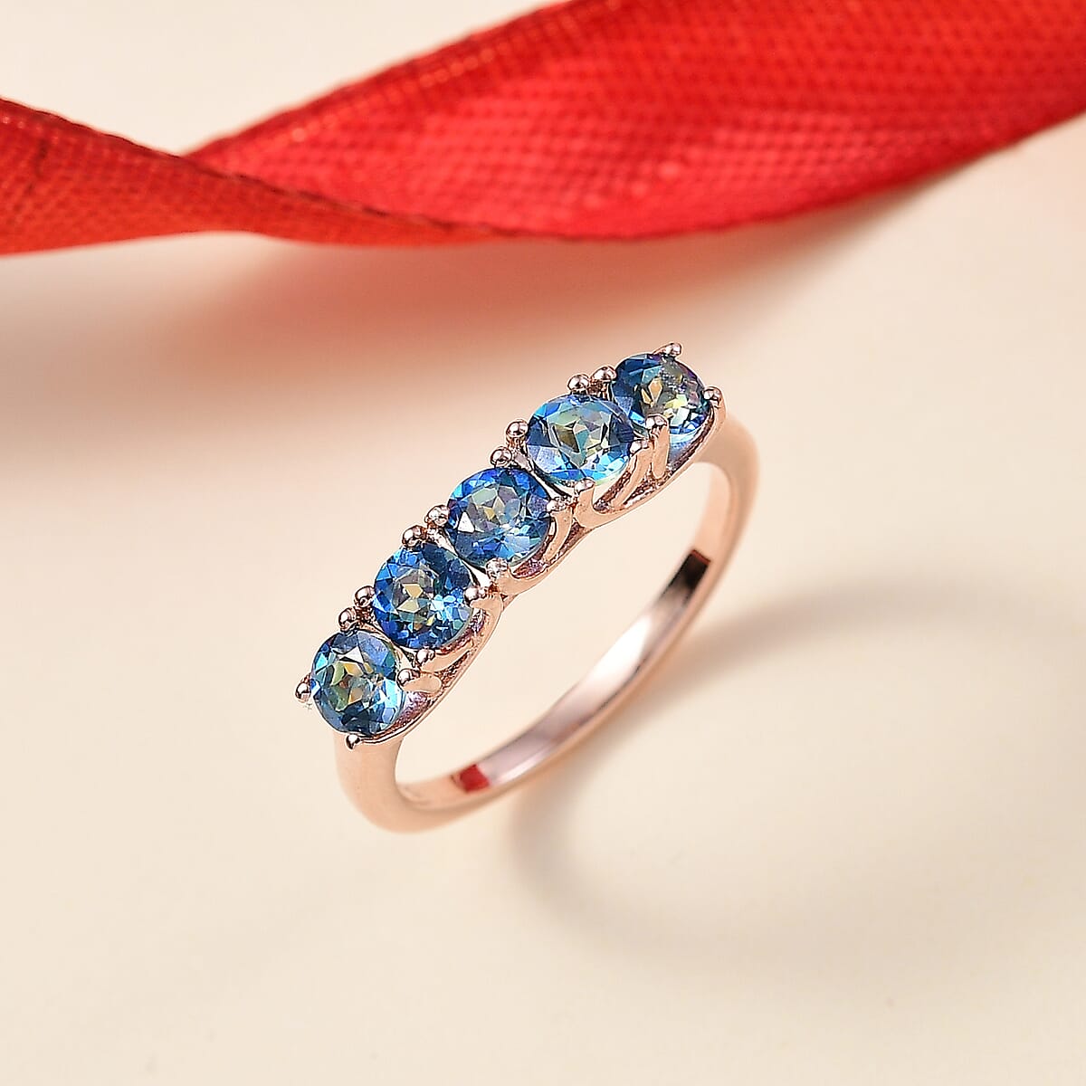 D'Joy Savage Fire Mystic Topaz 1.60 ctw 5 Stone Ring in 18K Vermeil Rose Gold Over Sterling Silver (Size 9.0) image number 1