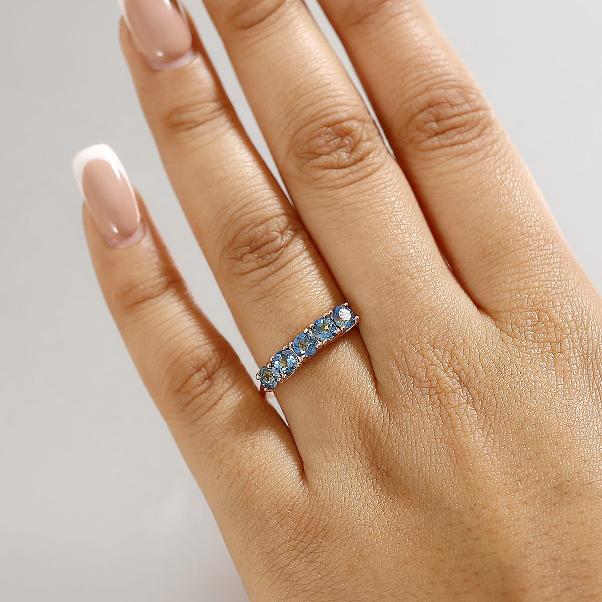 D'Joy Savage Fire Mystic Topaz 1.60 ctw 5 Stone Ring in 18K Vermeil Rose Gold Over Sterling Silver (Size 9.0) image number 2