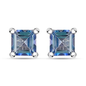 D'Joy Neptune Garden Mystic Topaz 0.85 ctw Solitaire Stud Earrings in Rhodium Over Sterling Silver