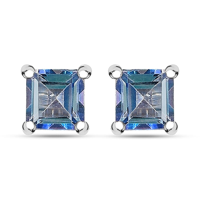 D'Joy Neptune Garden Mystic Topaz 0.85 ctw Solitaire Stud Earrings in Rhodium Over Sterling Silver