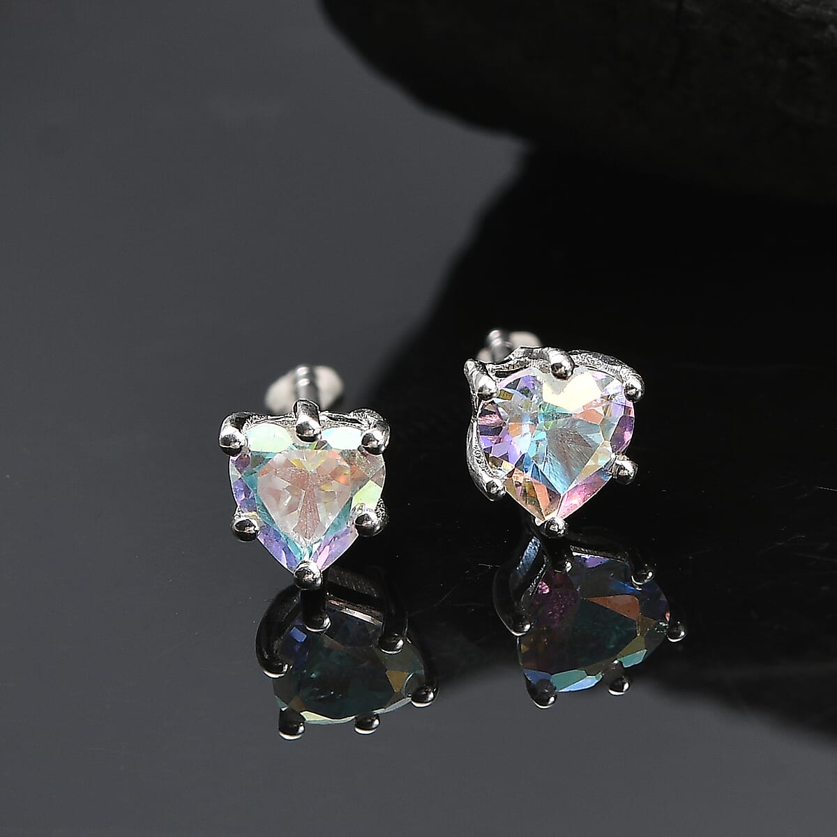 D'Joy Mercury Mystic Topaz 1.00 ctw Solitaire Stud Earrings in Rhodium Over Sterling Silver image number 1
