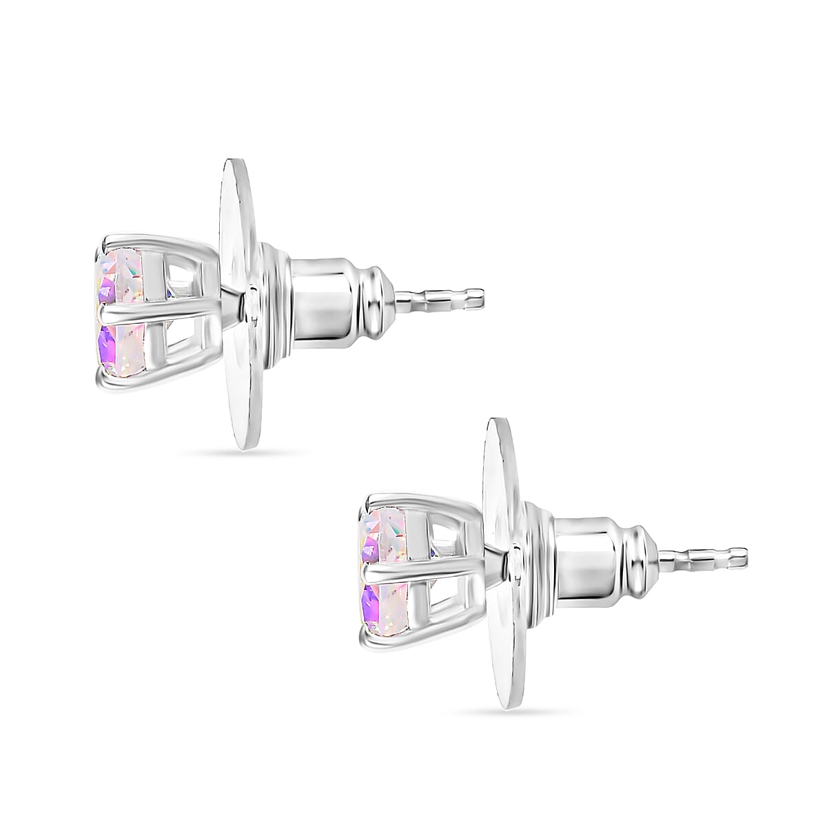 D'Joy Mercury Mystic Topaz 1.00 ctw Solitaire Stud Earrings in Rhodium Over Sterling Silver image number 3