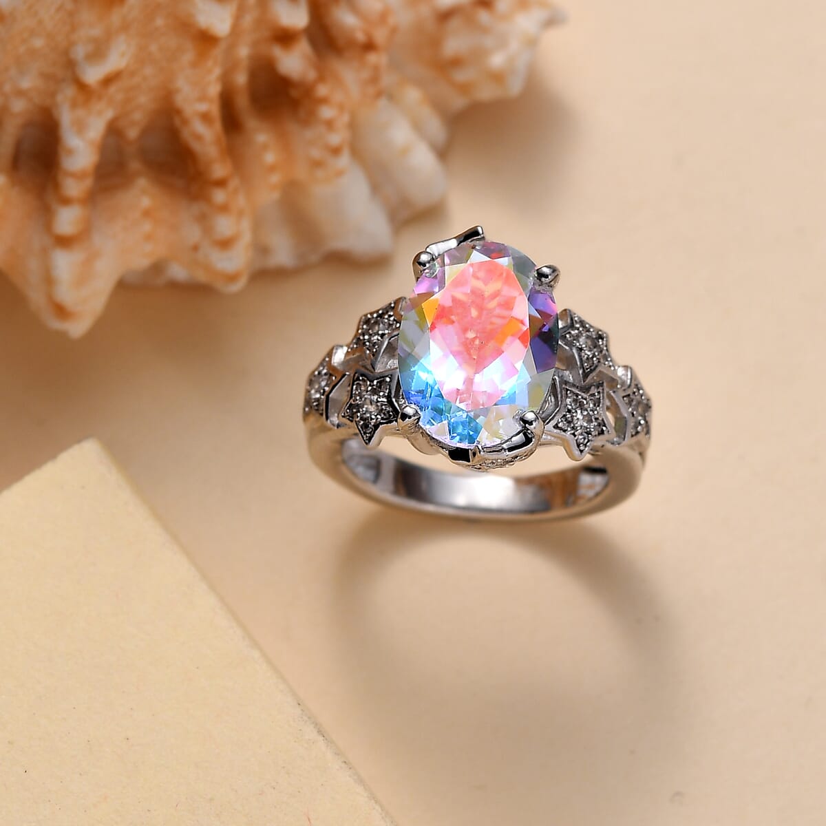 Karis Mercury Mystic Topaz and White Zircon 7.50 ctw Celestial Stars Ring in Platinum Bond (Size 6.0) image number 1