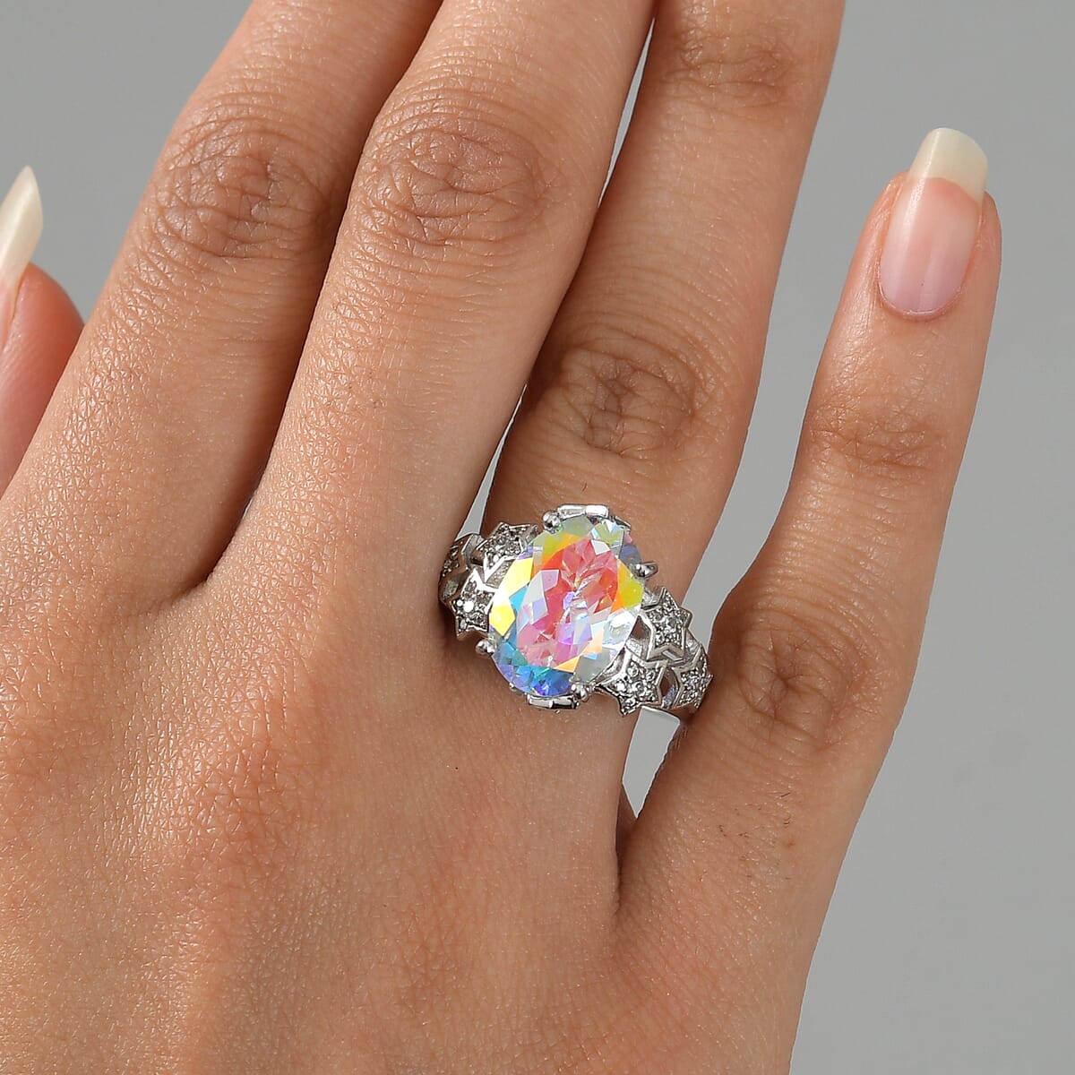 Karis Mercury Mystic Topaz and White Zircon 7.50 ctw Celestial Stars Ring in Platinum Bond (Size 6.0) image number 2