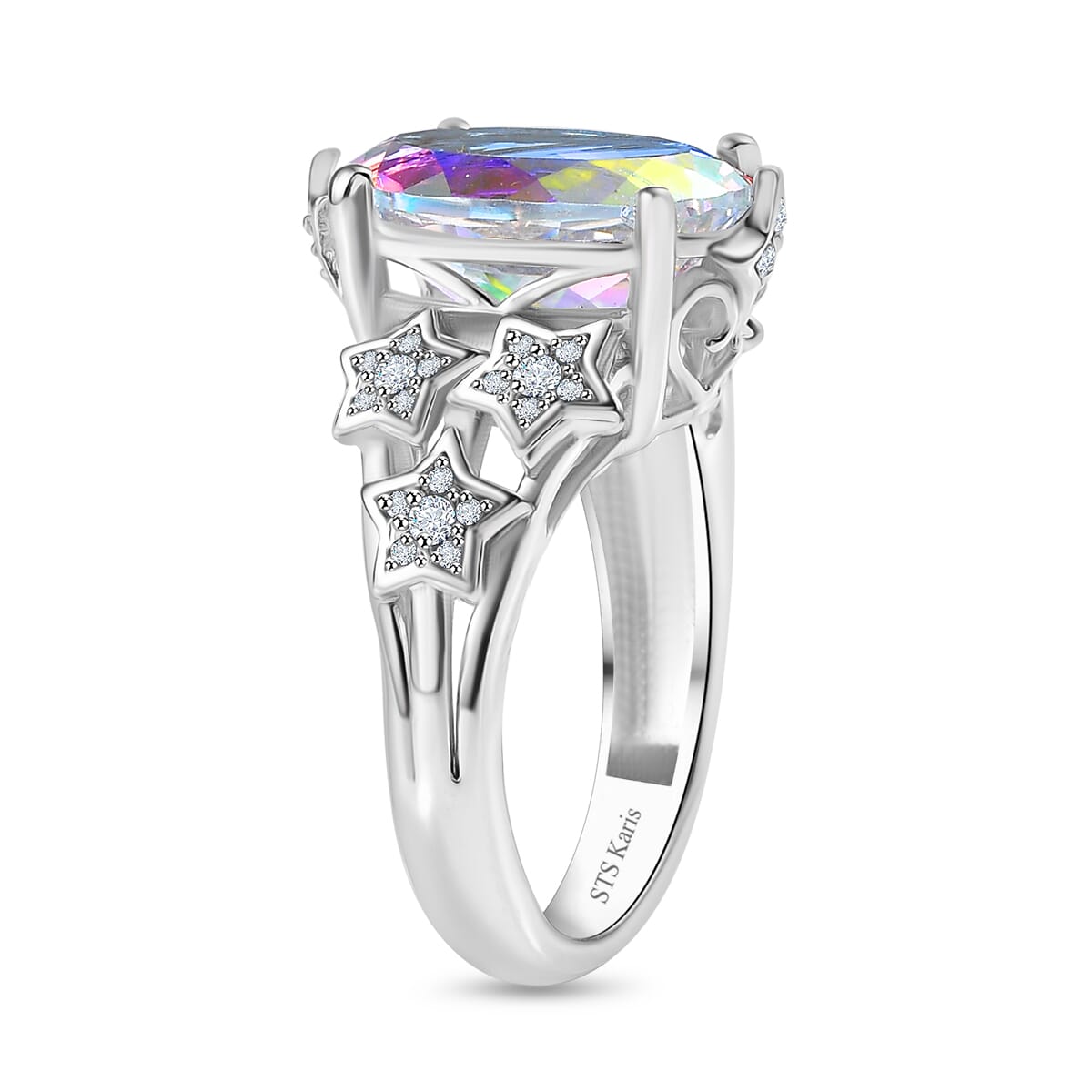 Karis Mercury Mystic Topaz and White Zircon 7.50 ctw Celestial Stars Ring in Platinum Bond (Size 6.0) image number 3