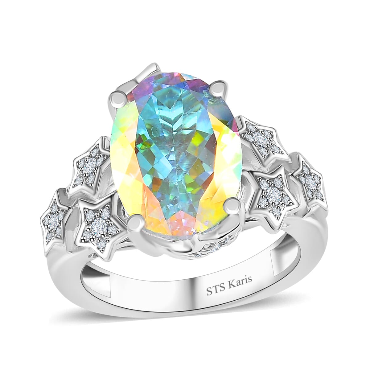 Karis Mercury Mystic Topaz and White Zircon 7.50 ctw Celestial Stars Ring in Platinum Bond (Size 7.0) image number 0