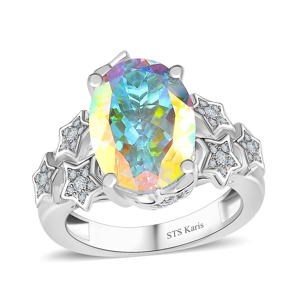 Karis Mercury Mystic Topaz and White Zircon 7.50 ctw Celestial Stars Ring in Platinum Bond (Size 9.0) image number 0