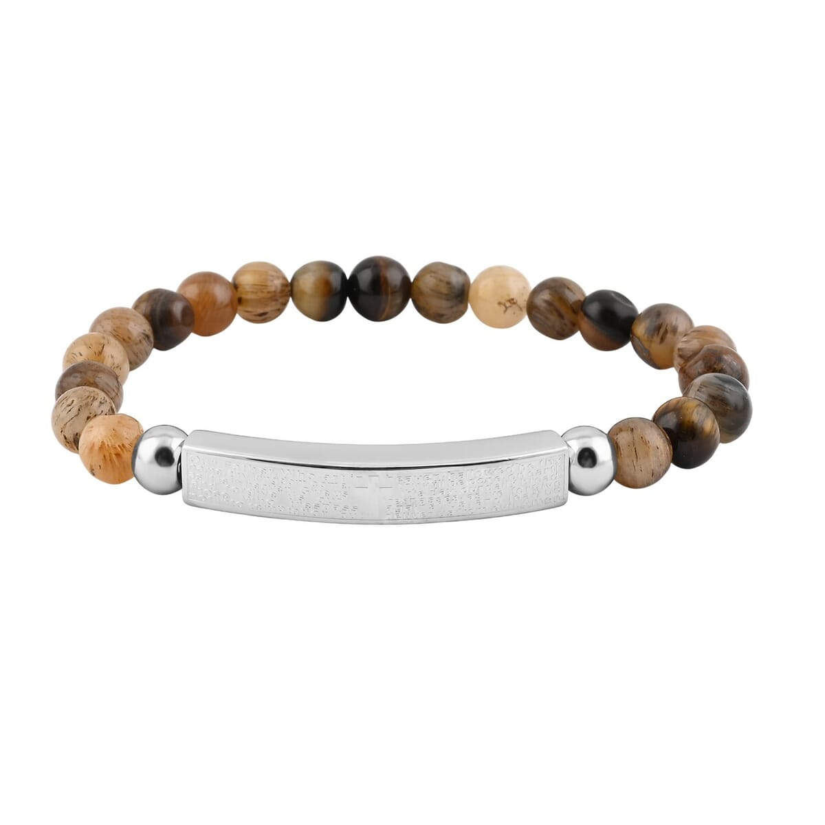 Tigers Eye 40.00 ctw Beaded Adjustable Bracelet in Stainless Steel image number 0