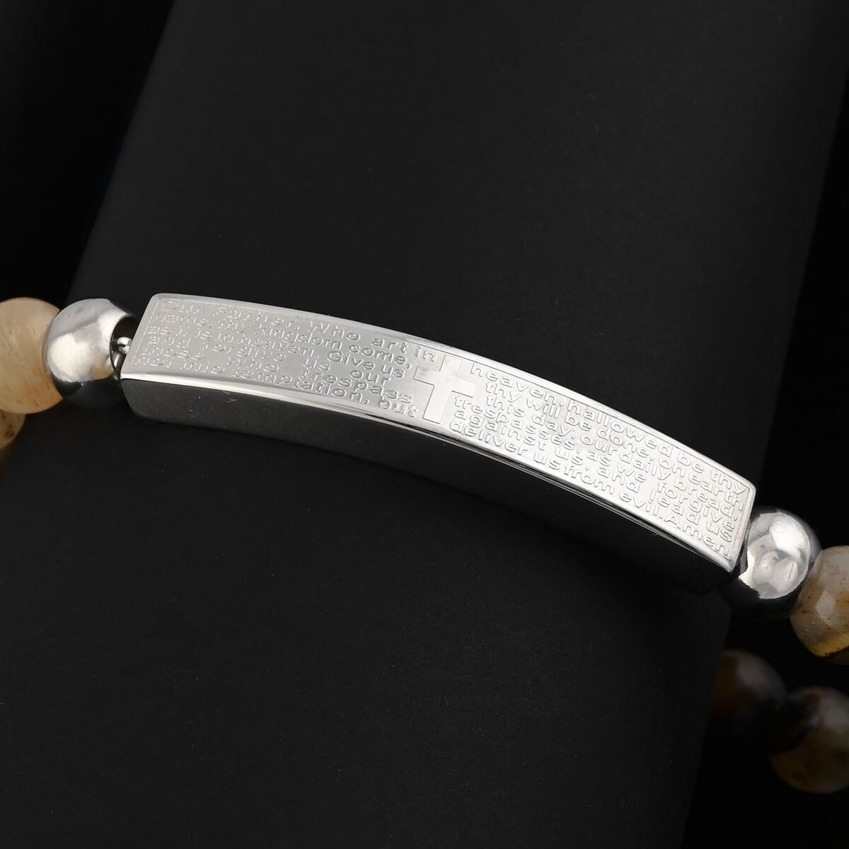 Tigers Eye 40.00 ctw Beaded Adjustable Bracelet in Stainless Steel image number 1