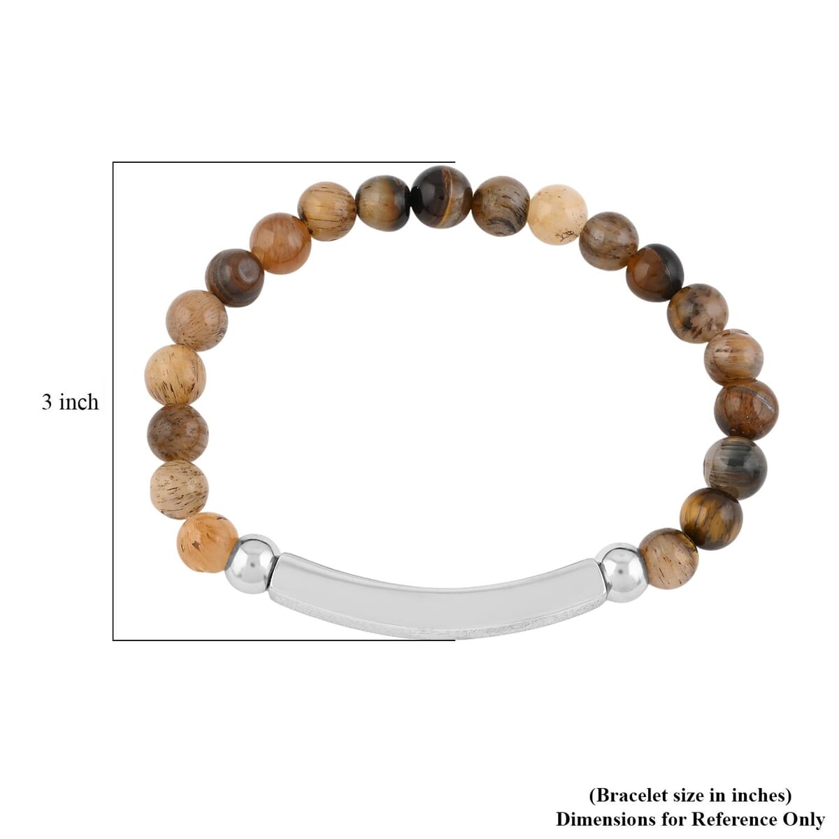 Tigers Eye 40.00 ctw Beaded Adjustable Bracelet in Stainless Steel image number 4