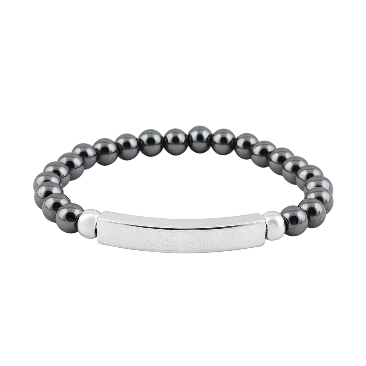 Hematite 109.30 ctw Beaded Adjustable Bracelet in Stainless Steel image number 0