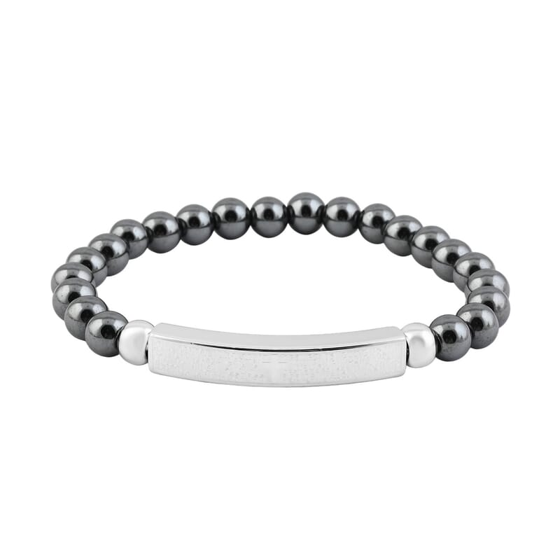 Hematite 109.30 ctw Beaded Adjustable Bracelet in Stainless Steel