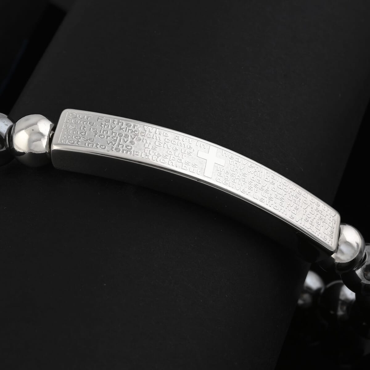 Hematite 109.30 ctw Beaded Adjustable Bracelet in Stainless Steel image number 1