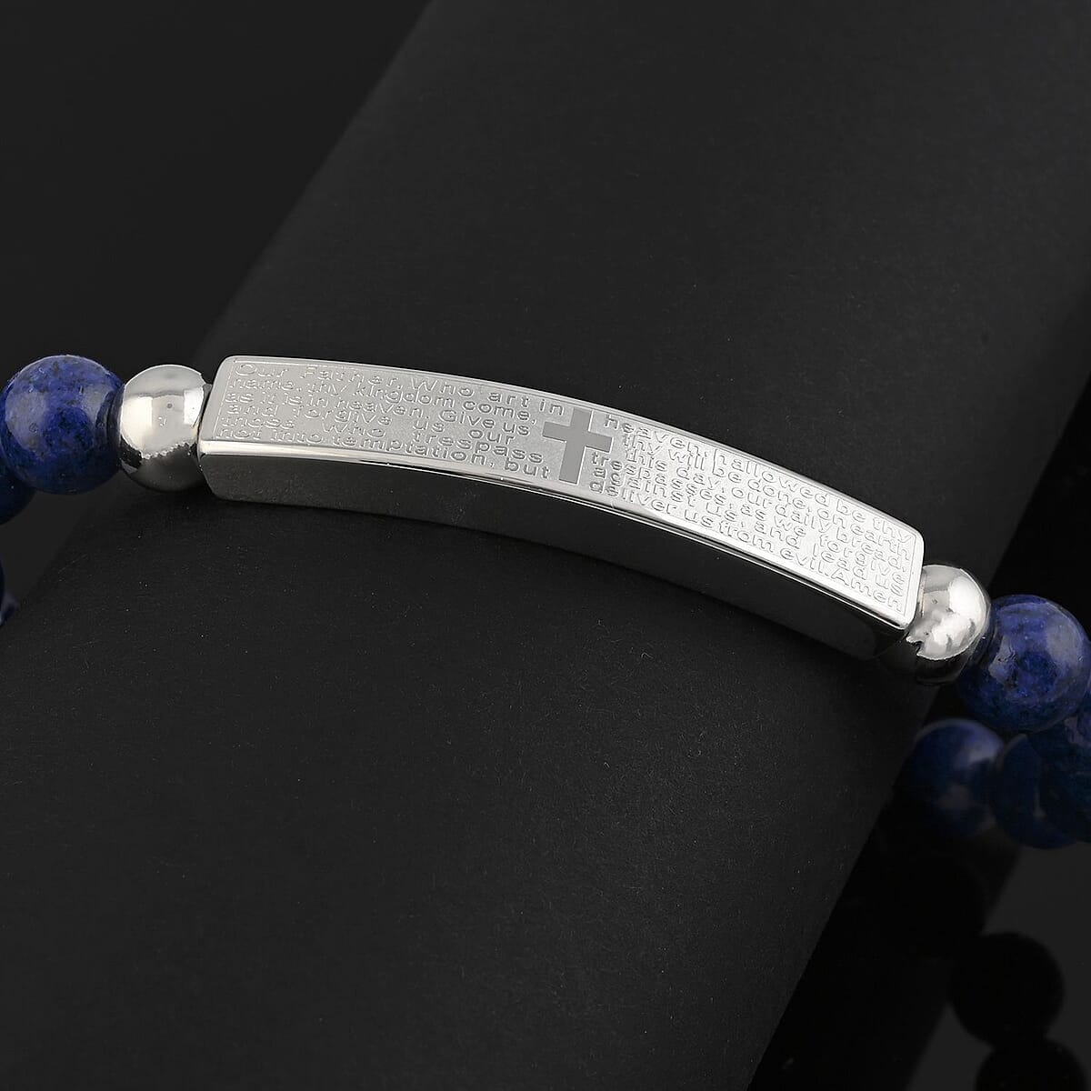 Blue Hematite 44.00 ctw Beaded Adjustable Bracelet in Stainless Steel image number 1