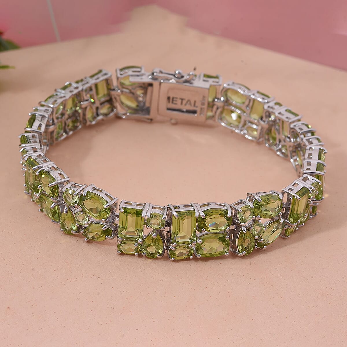 Peridot 36.90 ctw Bracelet in Rhodium Over Sterling Silver (8.00 In) image number 1